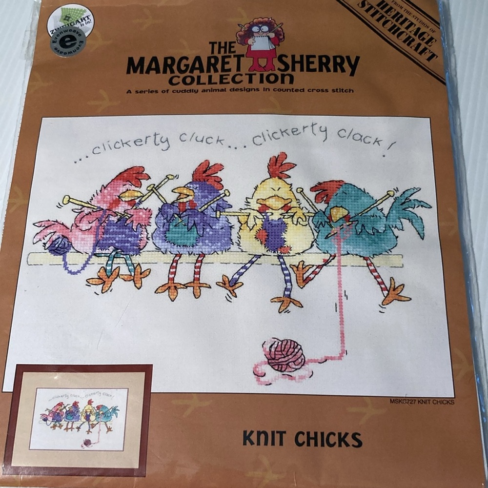 Margaret sherry collection counted cross stitch h “knit‎ chicks” 6x9 G1 - Picture 2 of 4